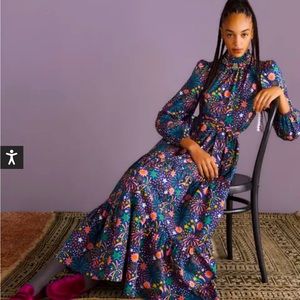 NEW Mutton Sleeve Maxi Dress Fireworks Pattern 6R